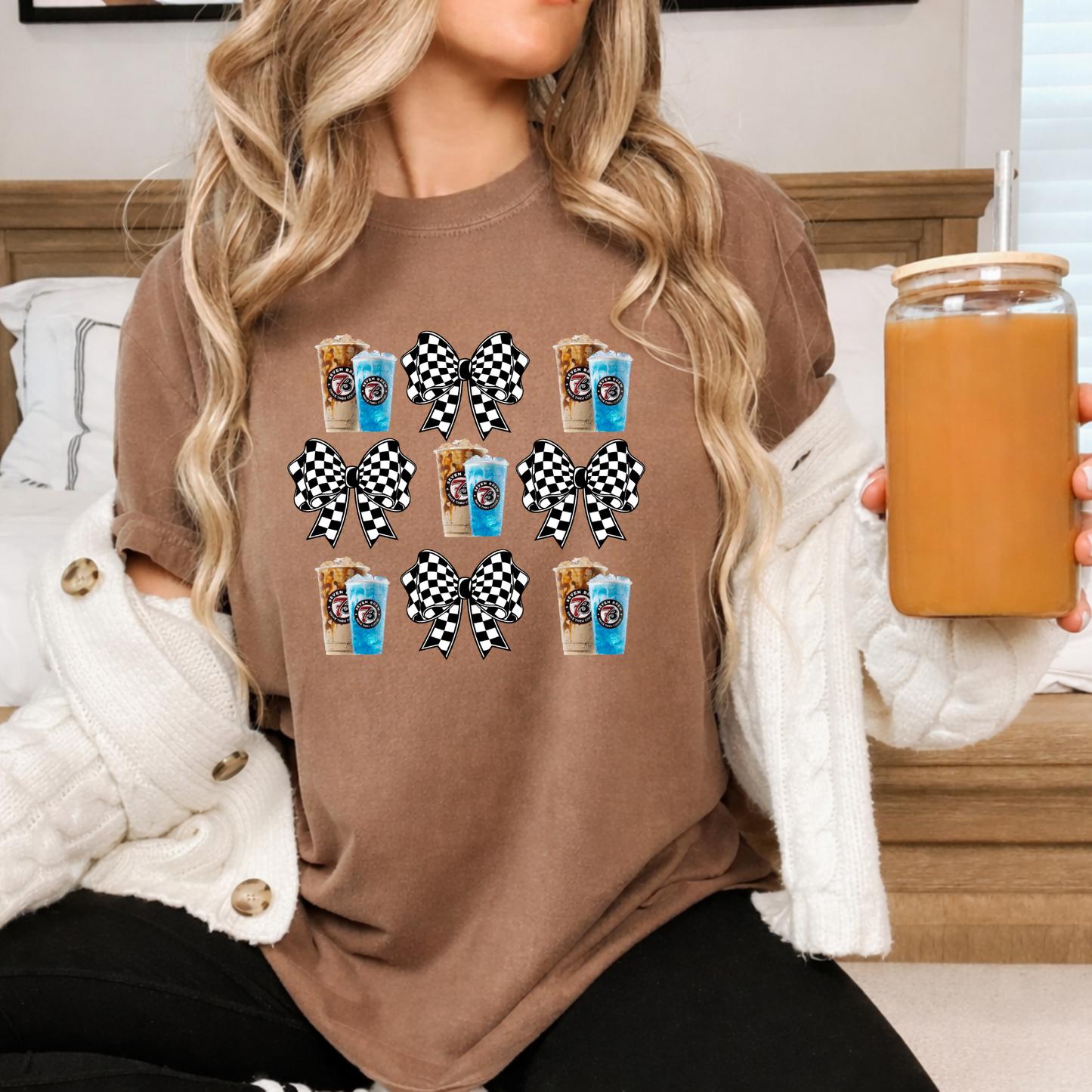 checkered bows and 7brew