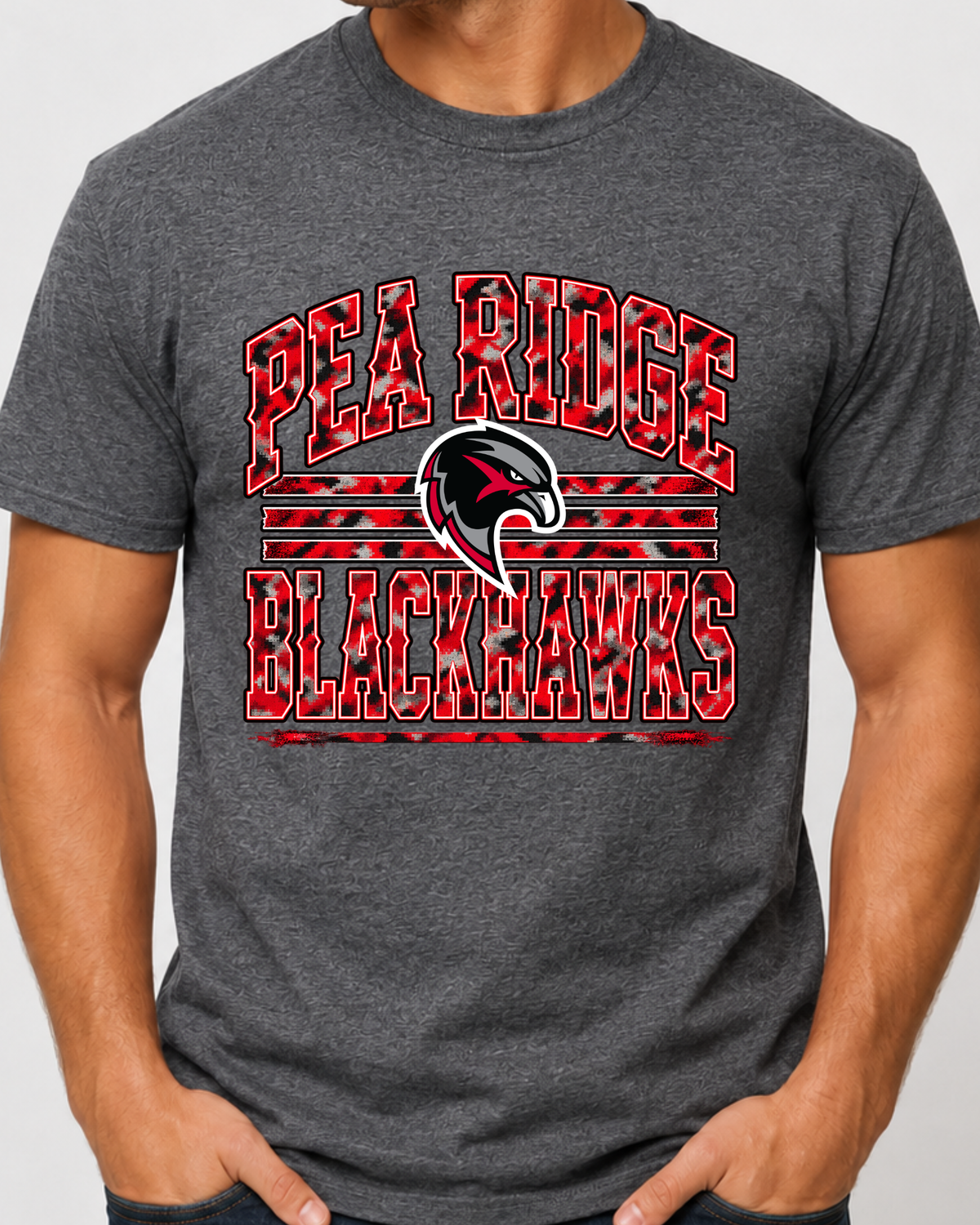 Red Camo Pea Ridge Blackhawks (hawk head)