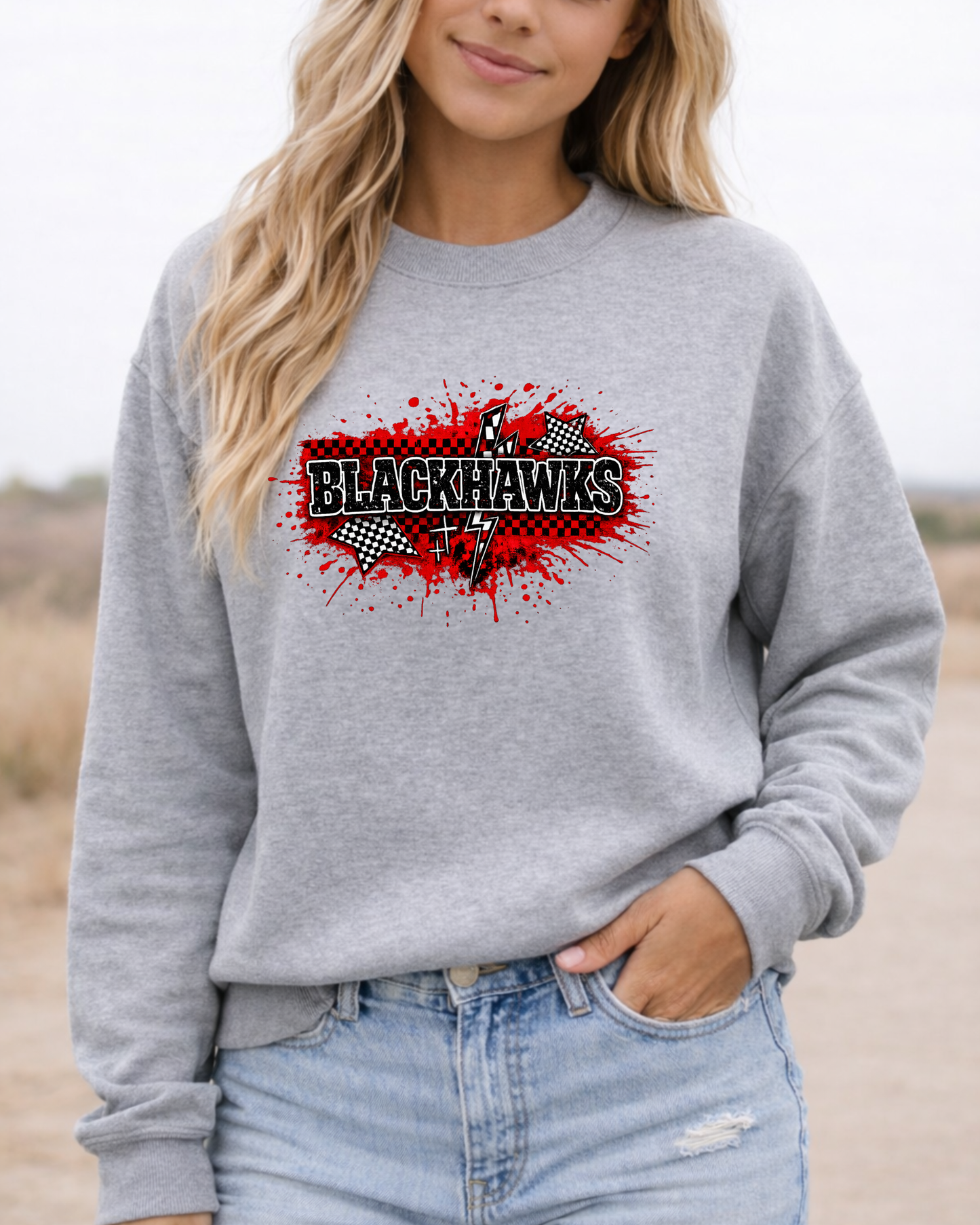 Splattered checkered Blackhawks