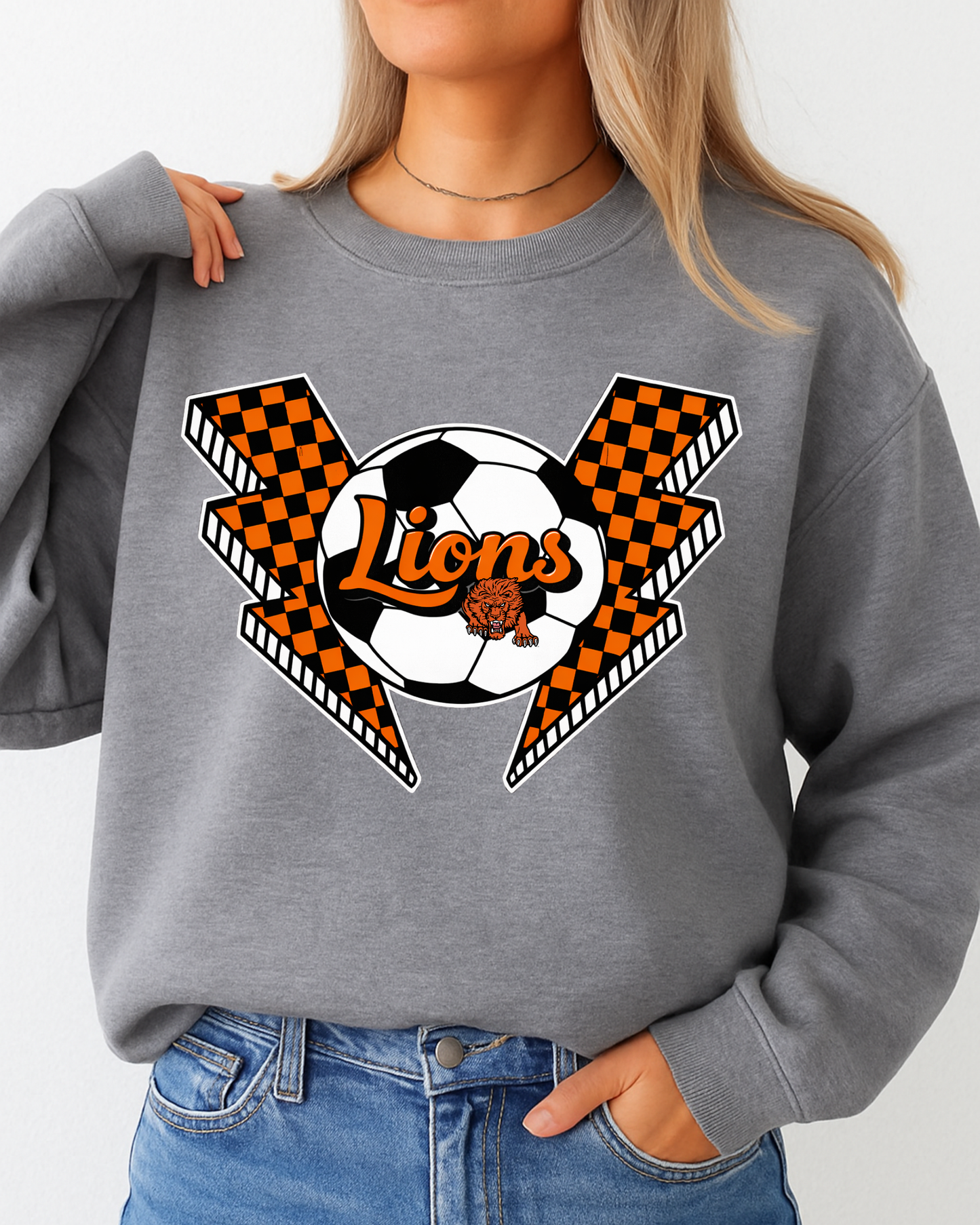 lions soccer checkered lighting bolts