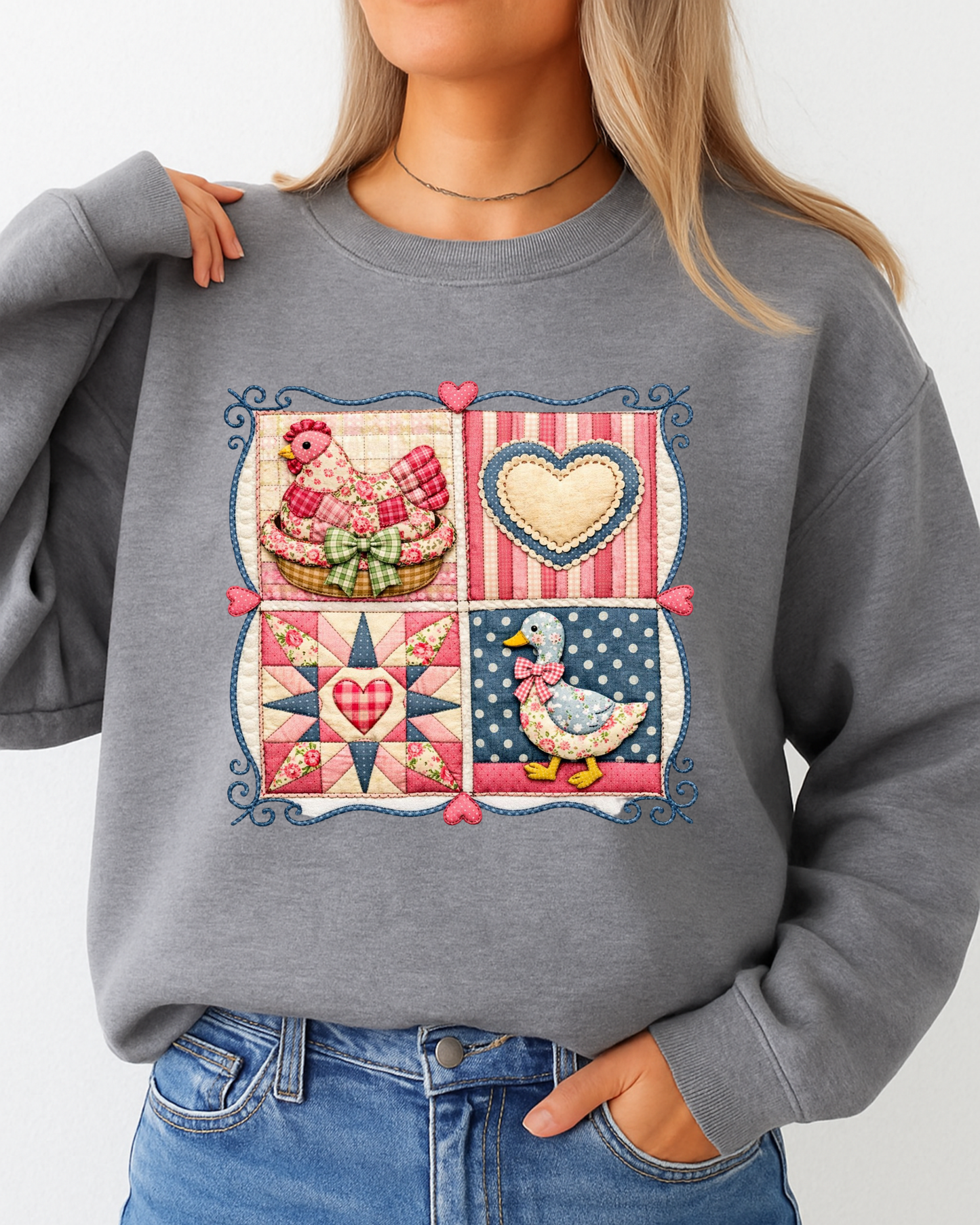 faux quilt square chicken and goose