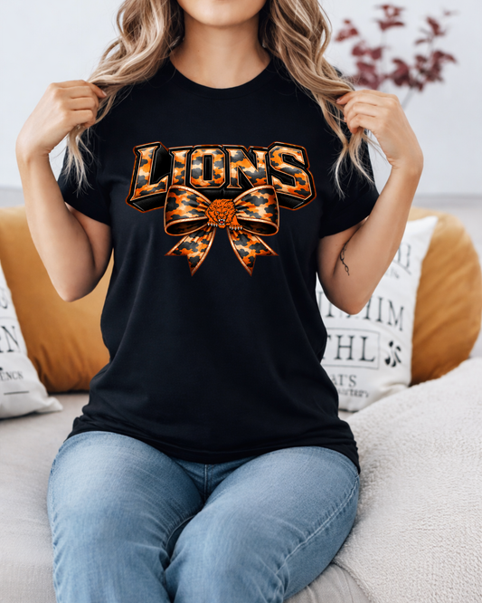 Orange Camo Lions with mascot