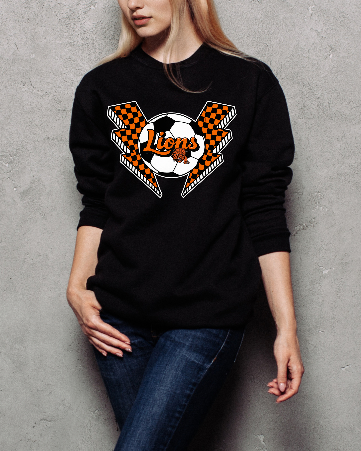 lions soccer checkered lighting bolts