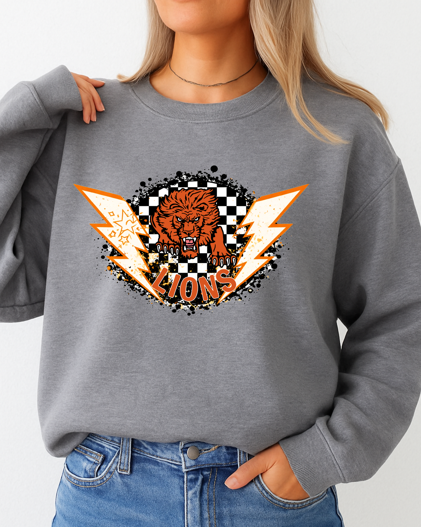 lions checkered with lighting bolts