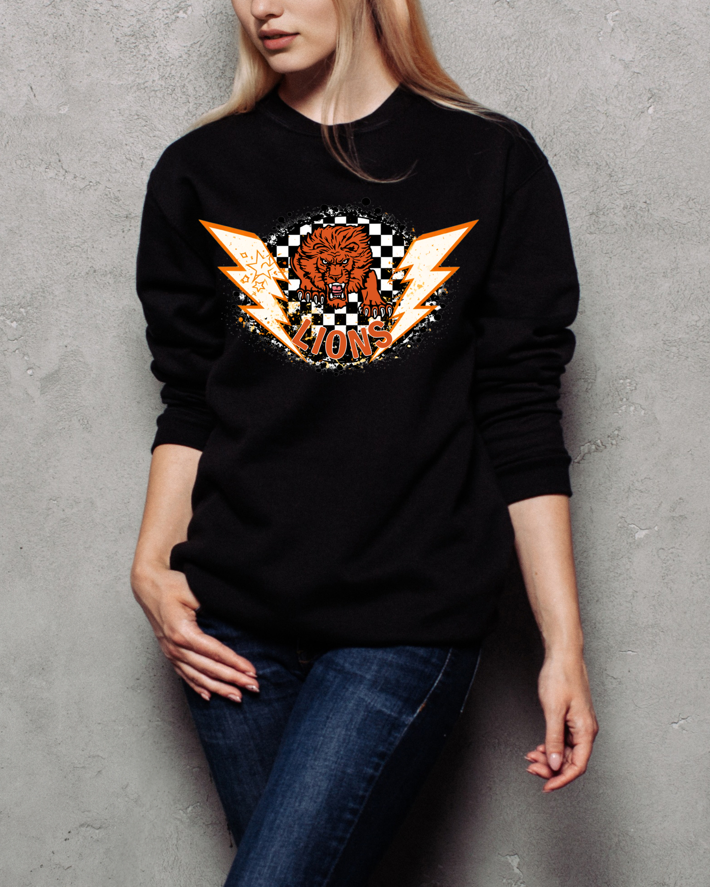 lions checkered with lighting bolts