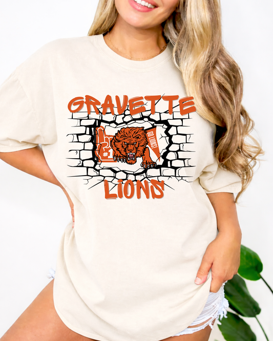 Gravette lions brick wall