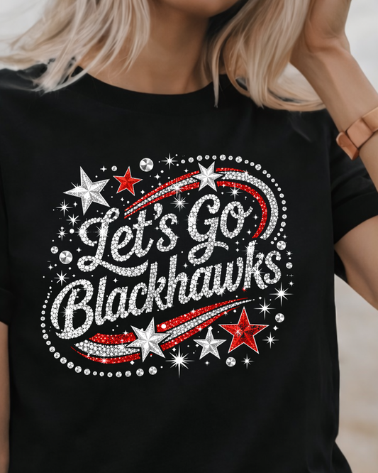 Faux Rhinestone let's go Blackhawks